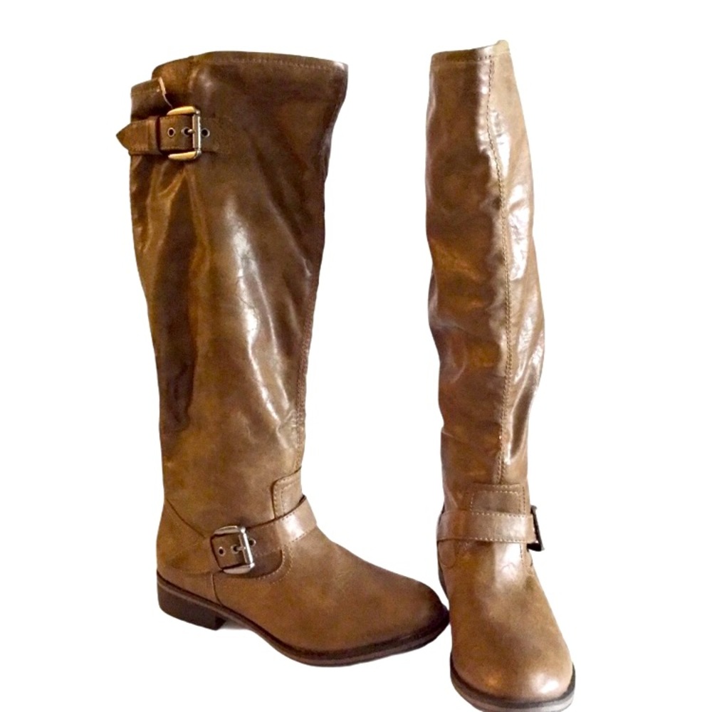 FALLS CREEK Jillian Tall Biker Boots Tan Size 8
